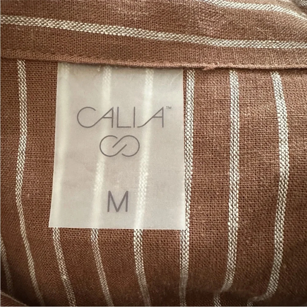 CALIA Womens Medium Brown Button Down Shirt Long Sleeve Linen Rayon Tunic Beach - Picture 13 of 14